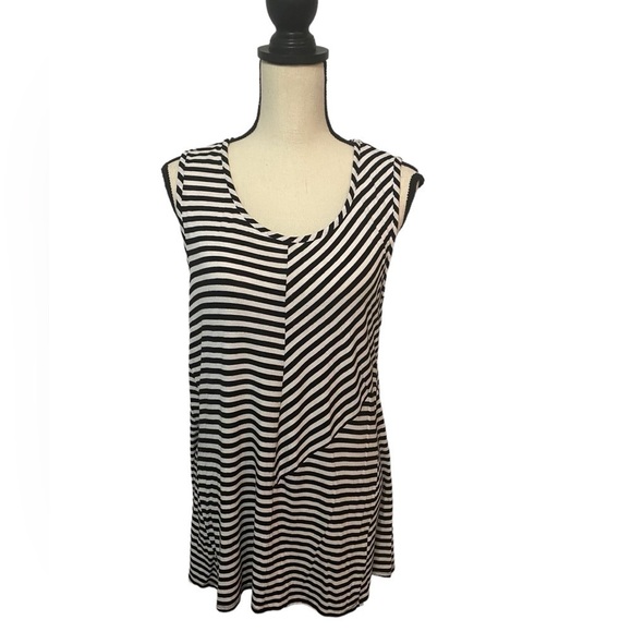 Vince Camuto Black and Blue Striped Dress Sz Large - Picture 1 of 10